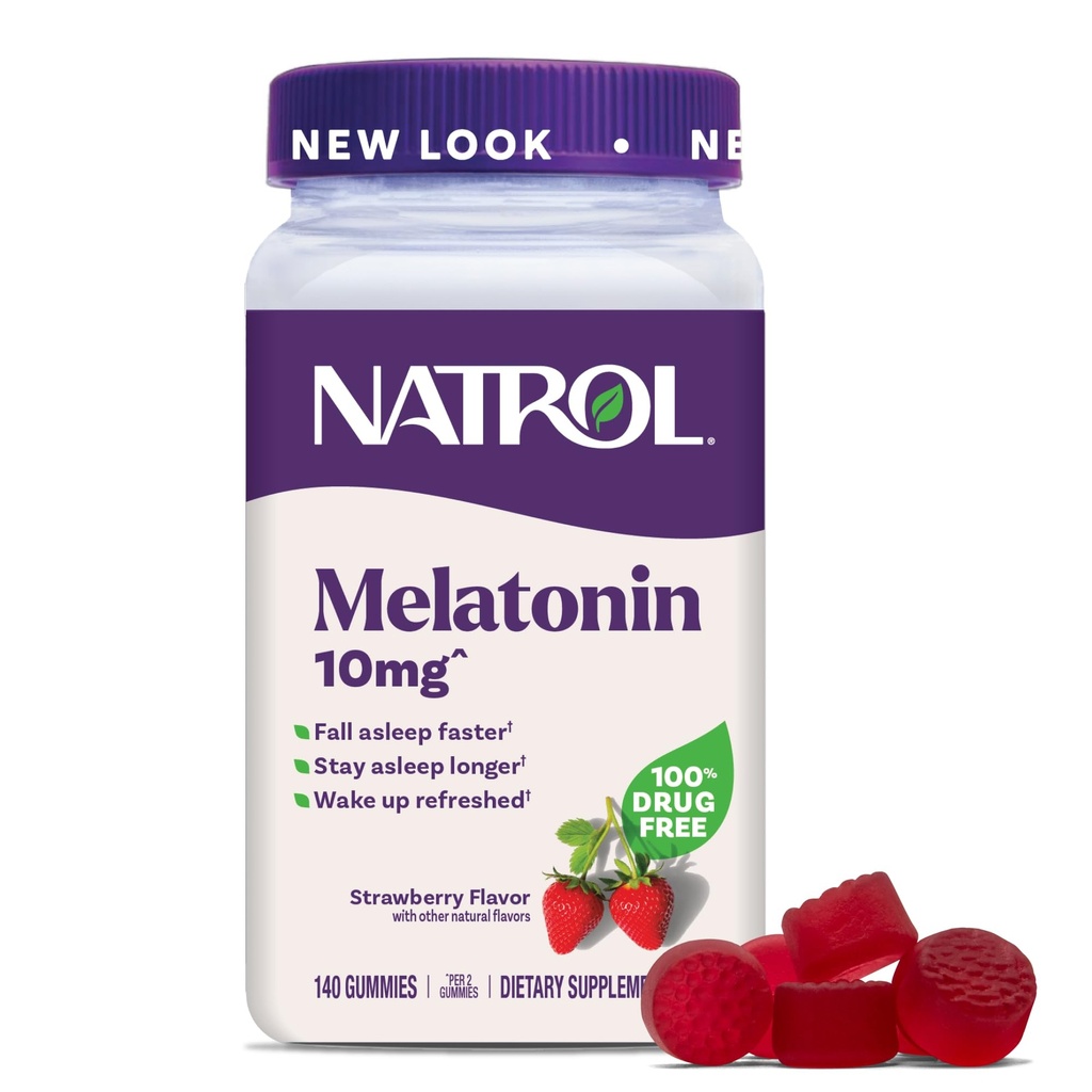 Natrol Melatonin Gummies, Sleep Support for Adults, Melatonin 10 מ"ג, 140 Strawberry-Flavored, עד 70 יום