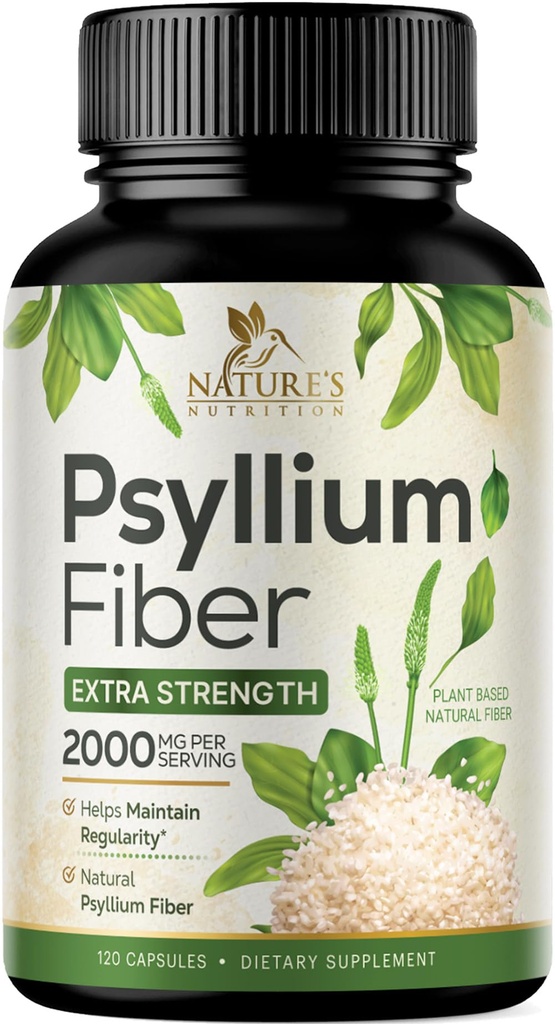 Psyllium Husk אבקת קפסולות 2000 מ"ג, Natural Daily Soluble & Insolublefi Pills, Psyllium Husk סיבים תוספת תמיכהs Digest Health & סדירות, צמחי מבוסס תוספי - 120 קפסולות