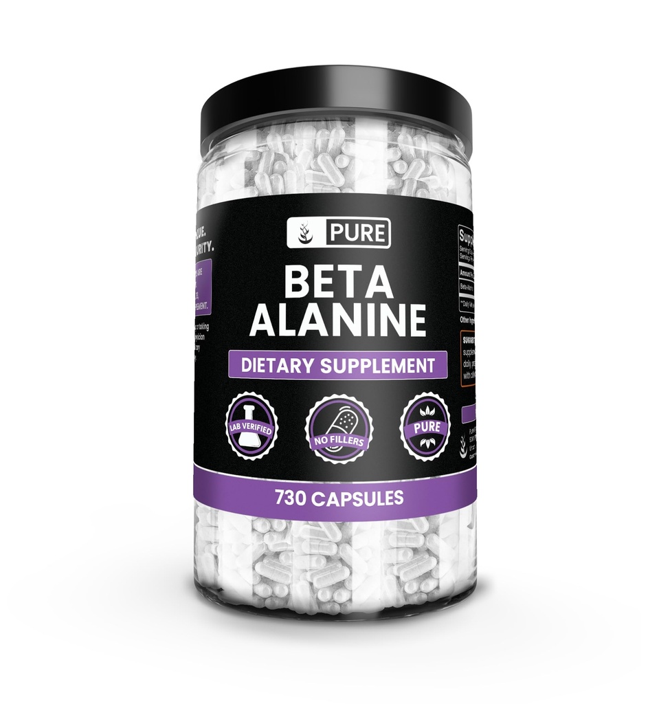 תרכובות מקוריות טהורות Beta Alanine, (730 קפסולות) תמיד טהורות, ללא תוספות או מילויים, מעבדה מאומתת