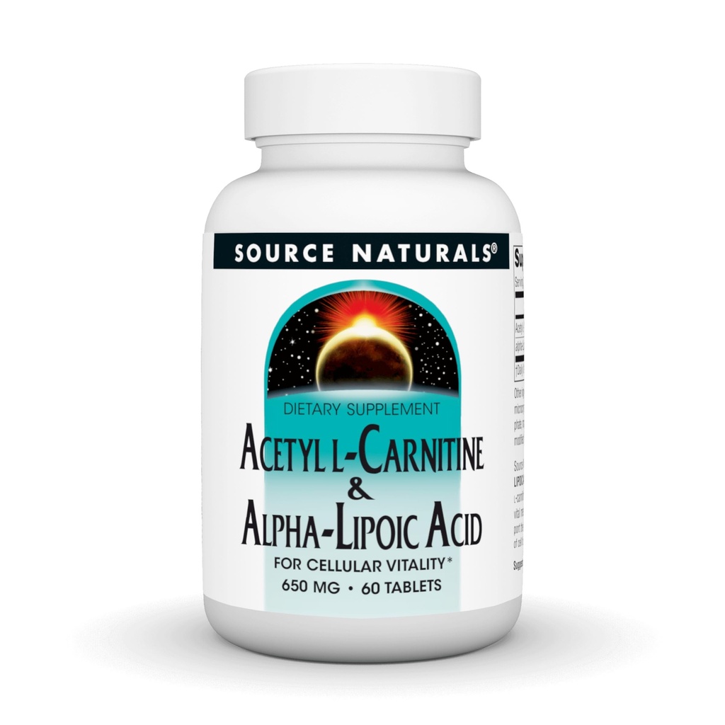 מקור Naturals Acetyl L-Carnitine & Alpha-Lipoic Acid, for cell Vitality*, 650 מ"ג - 60 טבליות