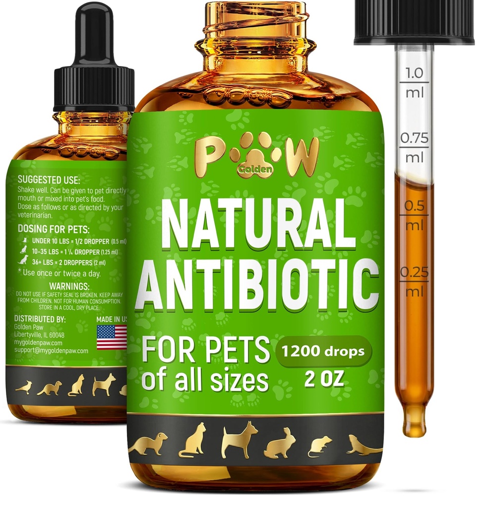 Dog Antibiotics for Infections, Kennel Cough, Wounds, UTIs, Allergies, Itching – Natural Antibiotics for Cats to Support Skin, Coat, & Digestion – Liquid Form for Oral Use – All Pet Ages – 2 oz