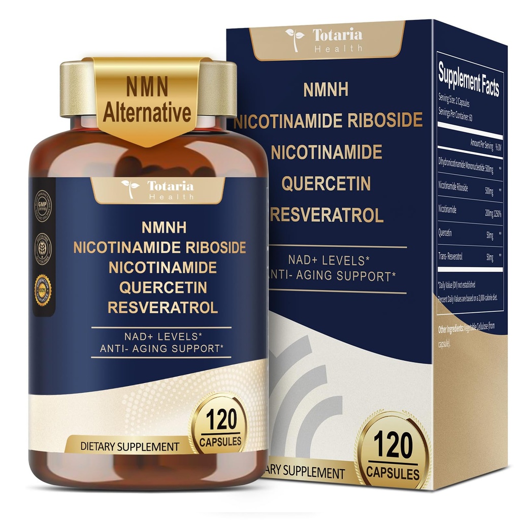 Totaria NMNH (Dihydronicotinamide Mononucleotide), NMN תוספת תוספת תוסף W / Niacinamide (Vitamin B3), Quercetin, Trans-Resveratrol, תמיכה NAD+, Skin Cell Health *, Anti-Aging & Energy, 120s Capstin, Trans-Resveratrol, תמיכה NAD+, Skin Cell Health *, Skin Cell Health *, Anti-Aging & Energy, Anti-Aging & Energy, 120s, 120s, 120s Caps, 120s, 120s, 120s, 120ske