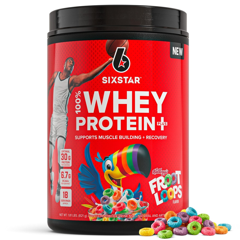 שישה כוכבים אבקת חלבון Whey פלוס - בניית שרירים ושיקום פורמולה עם אבקת Whey Isolate, BCAAs, 30g חלבון, Immune תמיכה - תוספת פוסט-Workout - Kellogg's Froot Loops פלמור, 1.8 lbs lbs lbs, 30g חלבון, Immune תמיכה - תוספת פוסט-Workout - Kellogg's Froots פלפס פלפור, 1.8 lbs פלפור.
