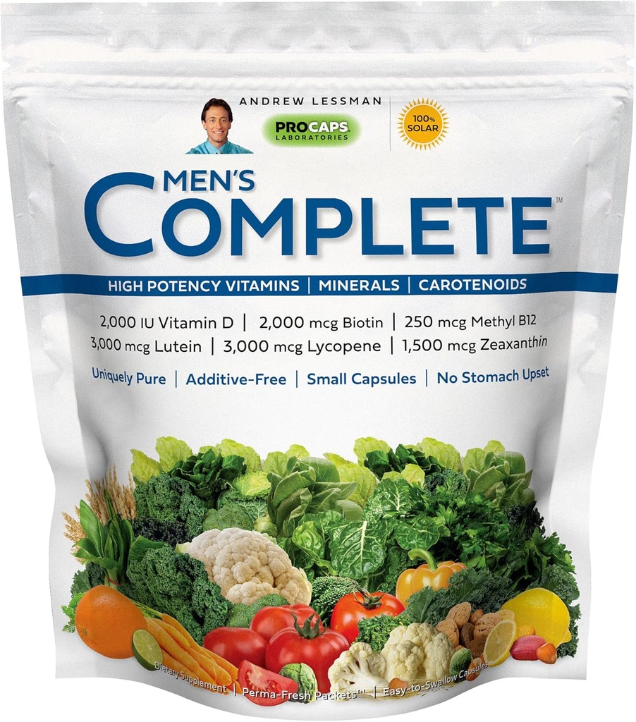 AndREW LESSMAN Multivitamin-Men's Complete 30 Packets - High Potencies of 30+ Foodsents, ויטמינים חיוניים, מינרלים, Carotenoids. קטן קל-to-Swallow. אין Binders, No Fillers, No Additives