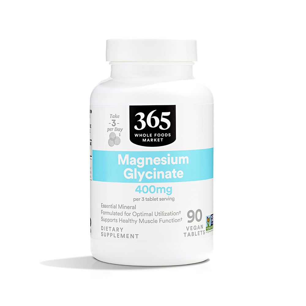 365 על ידי Whole Foods Market, Magnesium Glycinate Tablet, 400 MG, 90 Count