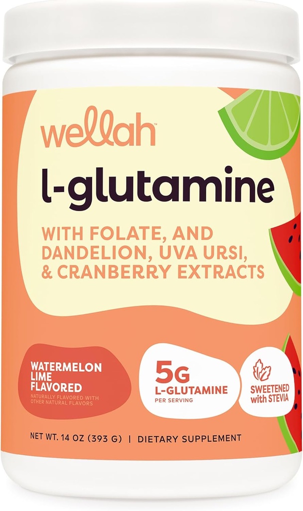 Wellah L-Glutamine אבקת Watermelon Lime (50 משרתות) - 5g L-Glutamine Per משרת, מתוקן עם Stevia