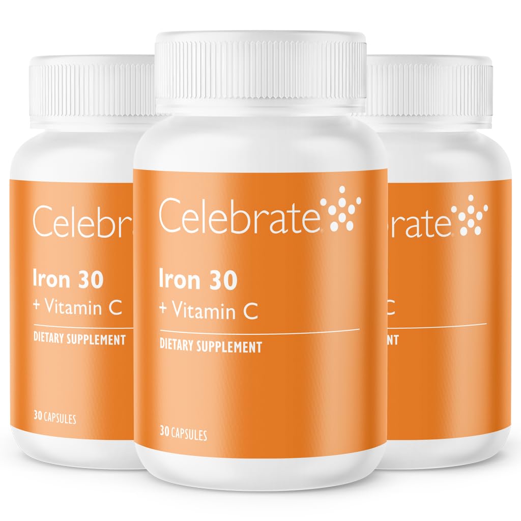 חוגגים ויטמינים תוספת ברזל עם ויטמין C - 30mg ברזל, 60 מ"ג ויטמין C, ויטמין Bariatric לחולים WLS, Vertical CD & Gastric Bypass Surgery - 90 קפסולות