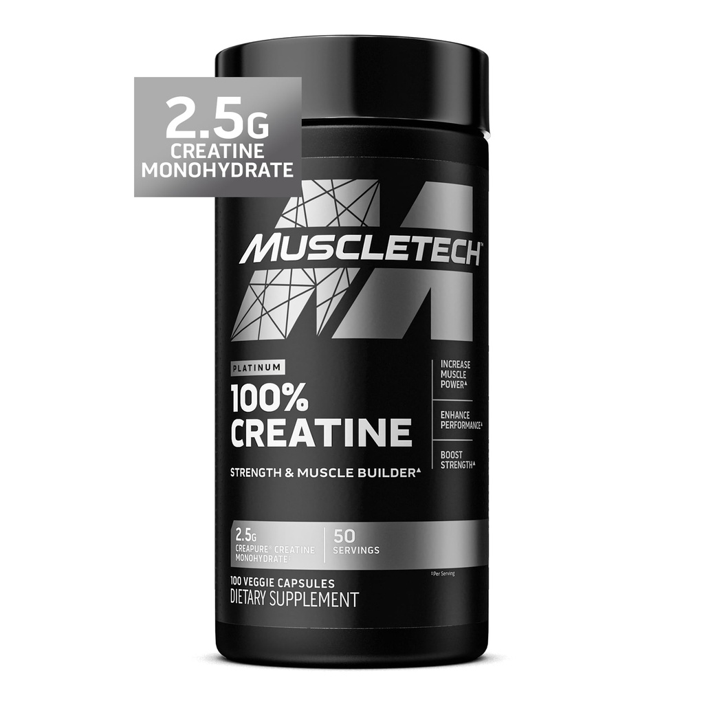 שריר הטכנולוגיה פלטינום Creatine Monohydrate קפסולות - Creapure Creatine Pre & Post Workout שריר בונה, שריר התאוששות ואנרגיה Boosting תוסף עבור גברים ונשים - 100 Veggie Pills