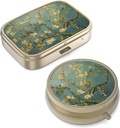 Pill Case Pill Box with Mirror Retro Small Pill Case for Purse or Pocket ברונזה או ויטמינים, שמן דגים, תוספים, Pill Containe Travel Gifts (2PCS)