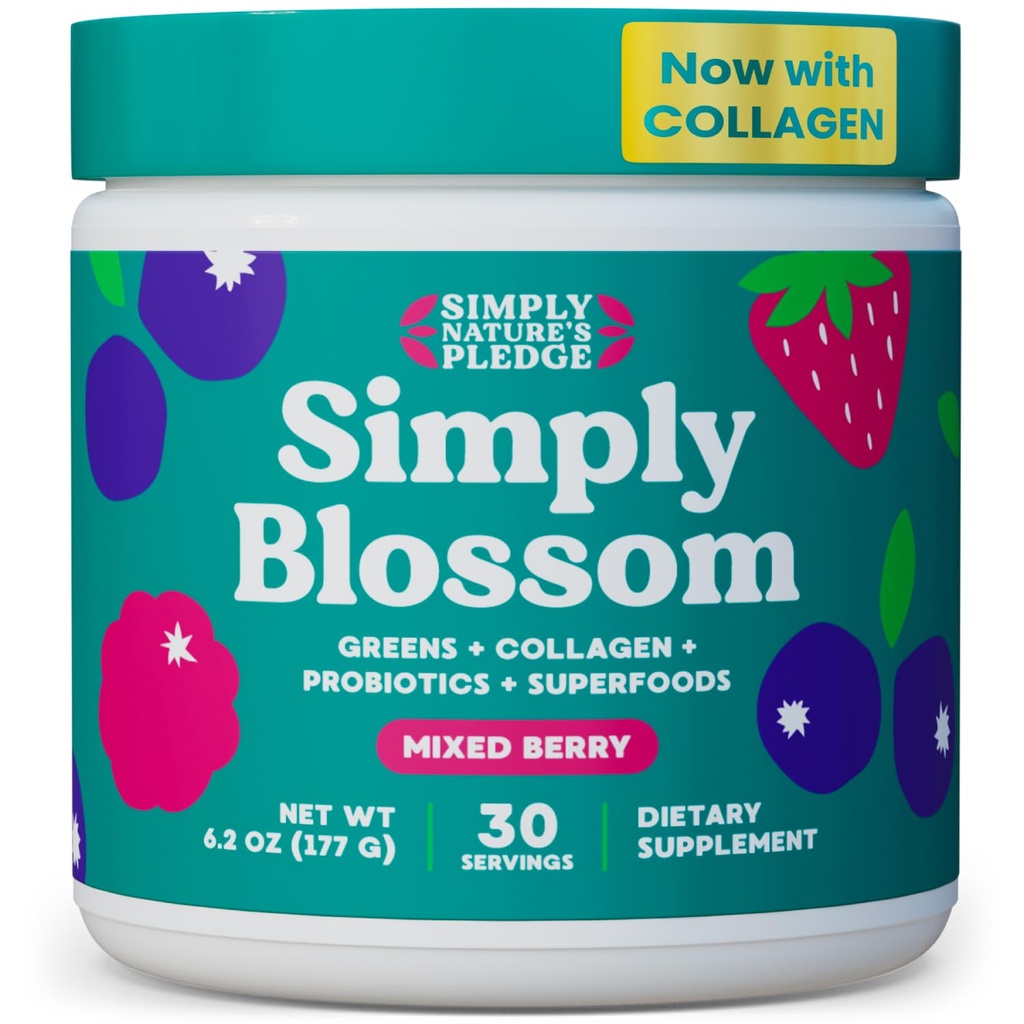 תזונה פשוטה: Daily Greens & Superfood אבקת + Collagen + Probiotics for Women's Digestive Health & Bloating Relief. עזרה לבלום בריאות - 30 יום אספקה