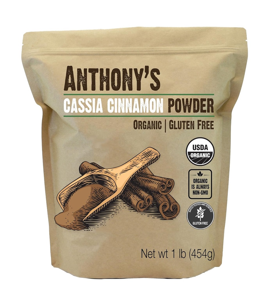 אבקת קאסיה קינמון אורגנית של אנתוני, 1 lb, Ground, Gluten Free, non GMO, ללא הפרעה, Keto Friendly