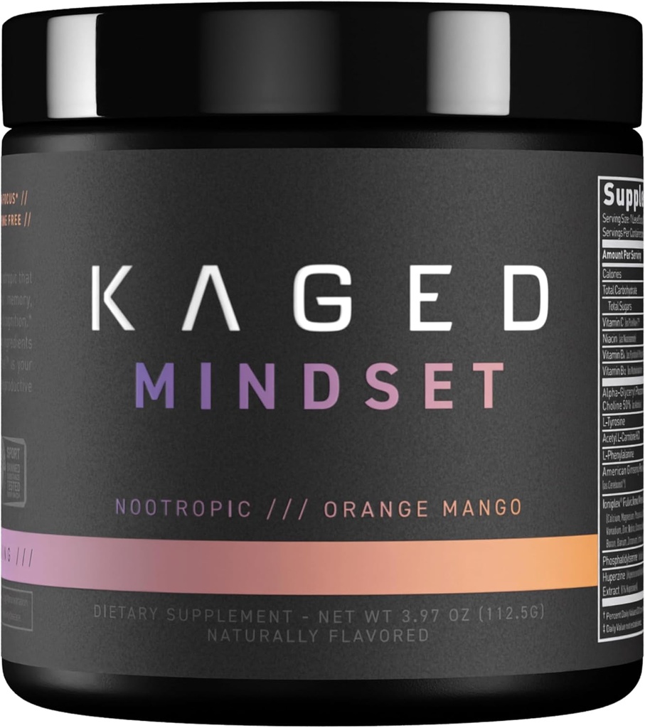 Kaged Nootropic פורמולה, Mindset, Focus and Productivity Supplement, Stimulant Free, Enhances Memory, Mood, Clarity, 30 משרתים
