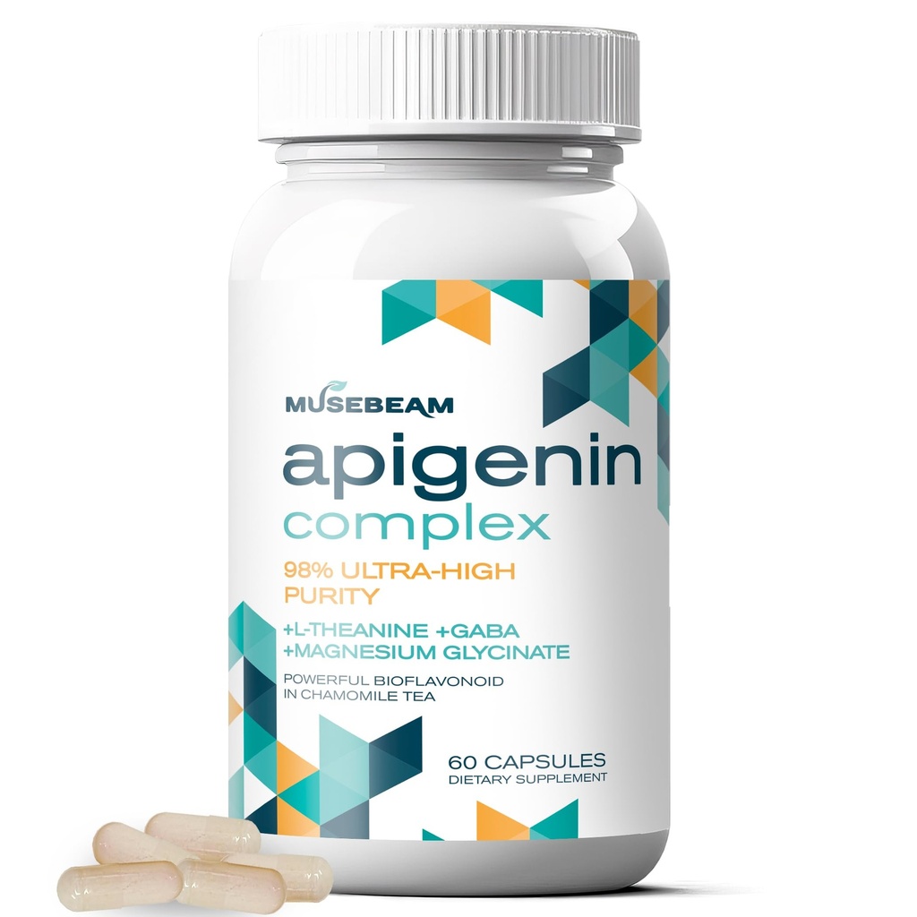 תוספת Apigenin עבור מנוחה והתמיכה הקלה - 50 מ"ג Apigenin לכל קפסולה עם Magnesium Glycinate 275 מ"ג L-theanine 100 מ"ג GABA 100 מ"ג - 98% אולטרה סגול גבוה פוריות