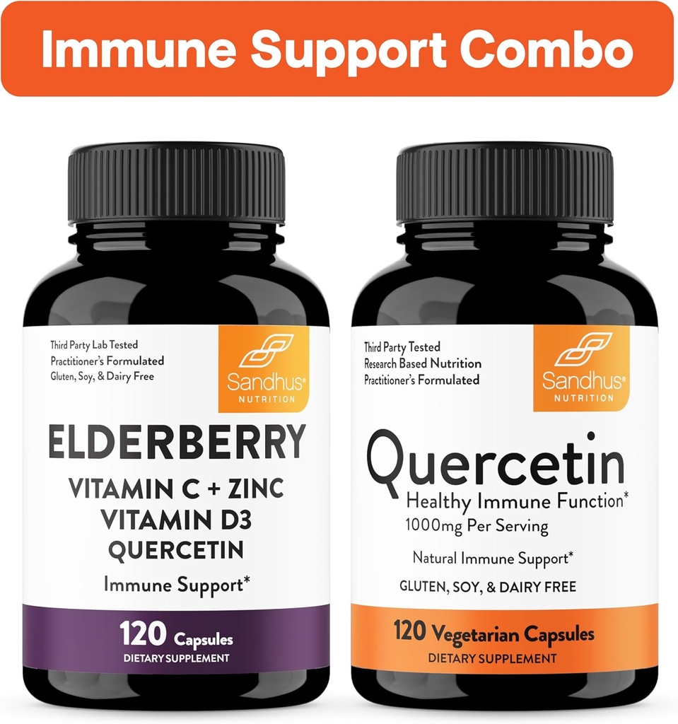 תמיכתה של סנדו | Elderberry & Quercetin כמוסות Bundle | תמיכה בבריאות החיסון