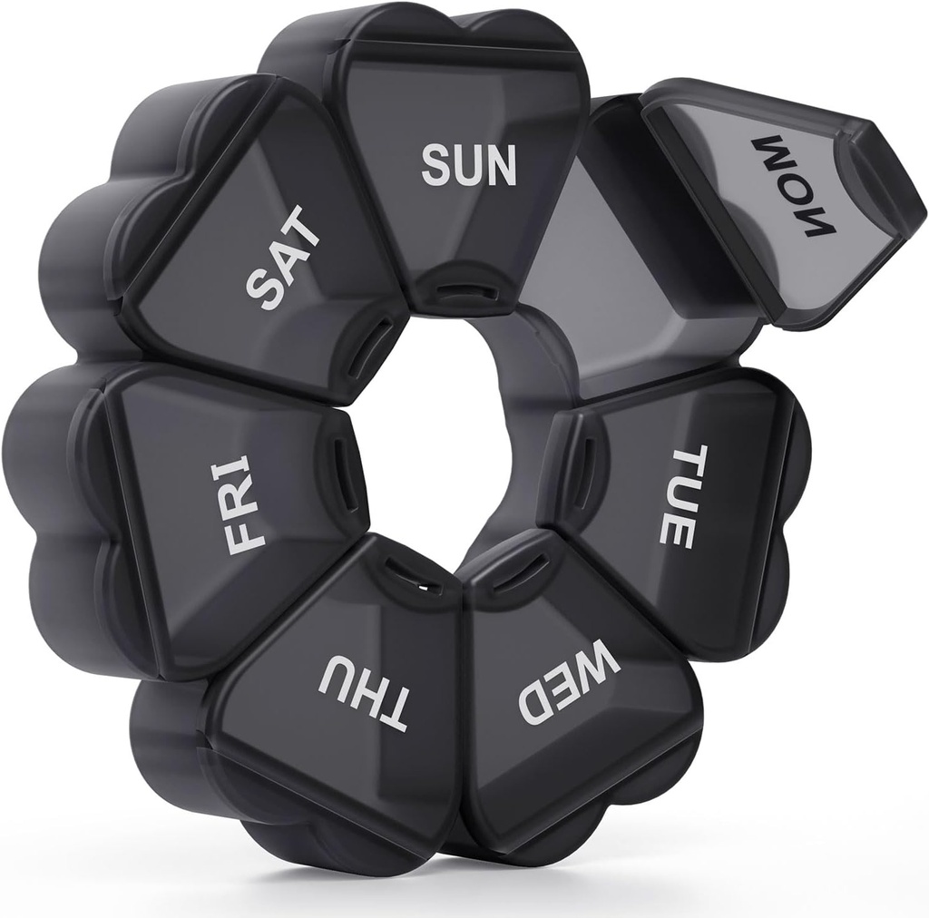 מארגנת גלולות שבועיות גדולות, Pill Box 7 Day, KAPENS Daily Case Large Capacity Compartments, Pill Containers for Fish Oil Supplements, Black Black Black