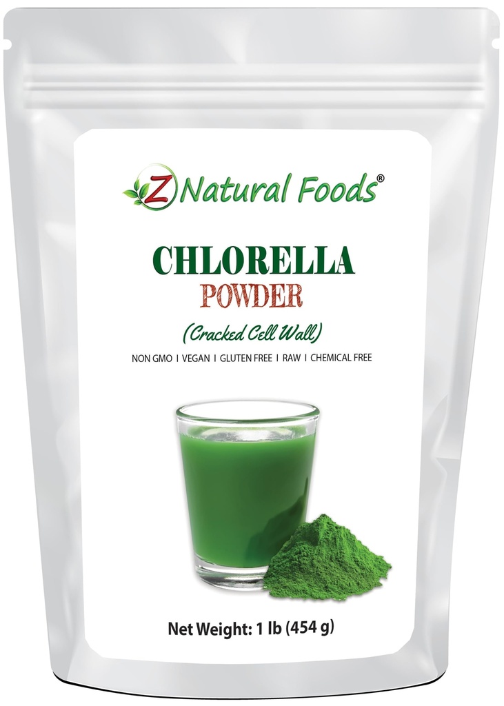 Z Natural Foods Chlorella אבקה, חלבון צמחי צלק, אבקת Blue Algae Superfood, מושלם עבור Smoothies, משקאות, מתכונים, Raw, non GMO, Gluten Free, טבעוני, 1 lb lb