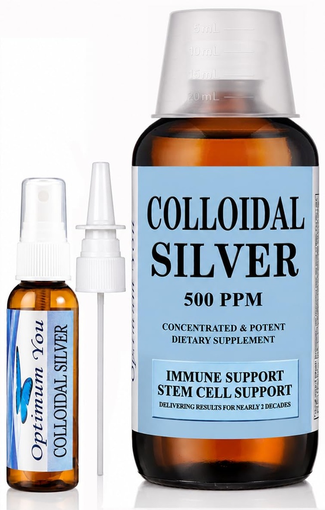 cooidal Silver נוזל | 500 ppm, תוספת כוח (32 oz) עם Sprayבק | Immune Support Supplement
