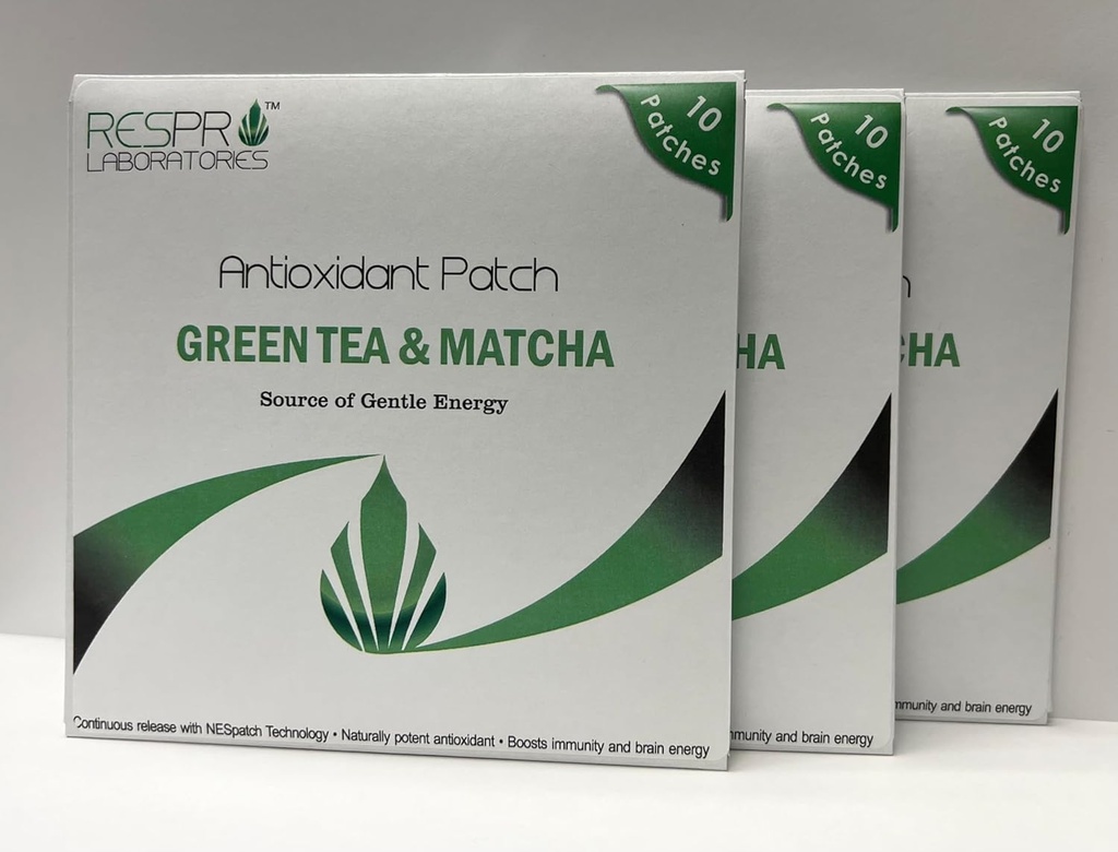 Respro Labs Natural Antioxidant Patch עם תה ירוק (EGCG) & Matcha, שחרור רציף - 10 Patches