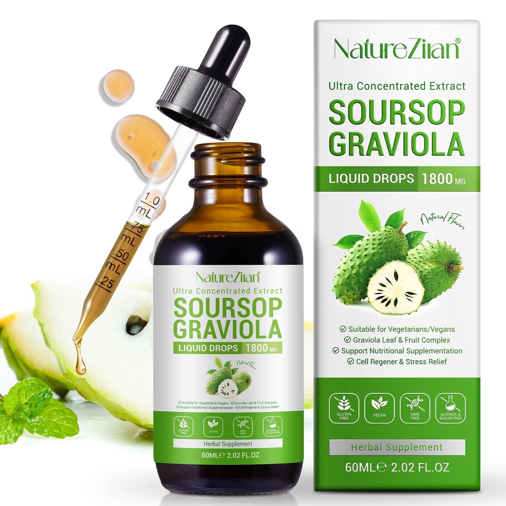 Soursop Graviola נוזל טיפות - Soursop bitters נוזל - Soursop Leaves Extracts - Natural Antioxidant - Cell Support & Regeneration - Immune Boost - להירגע - Liver ושינה (1)