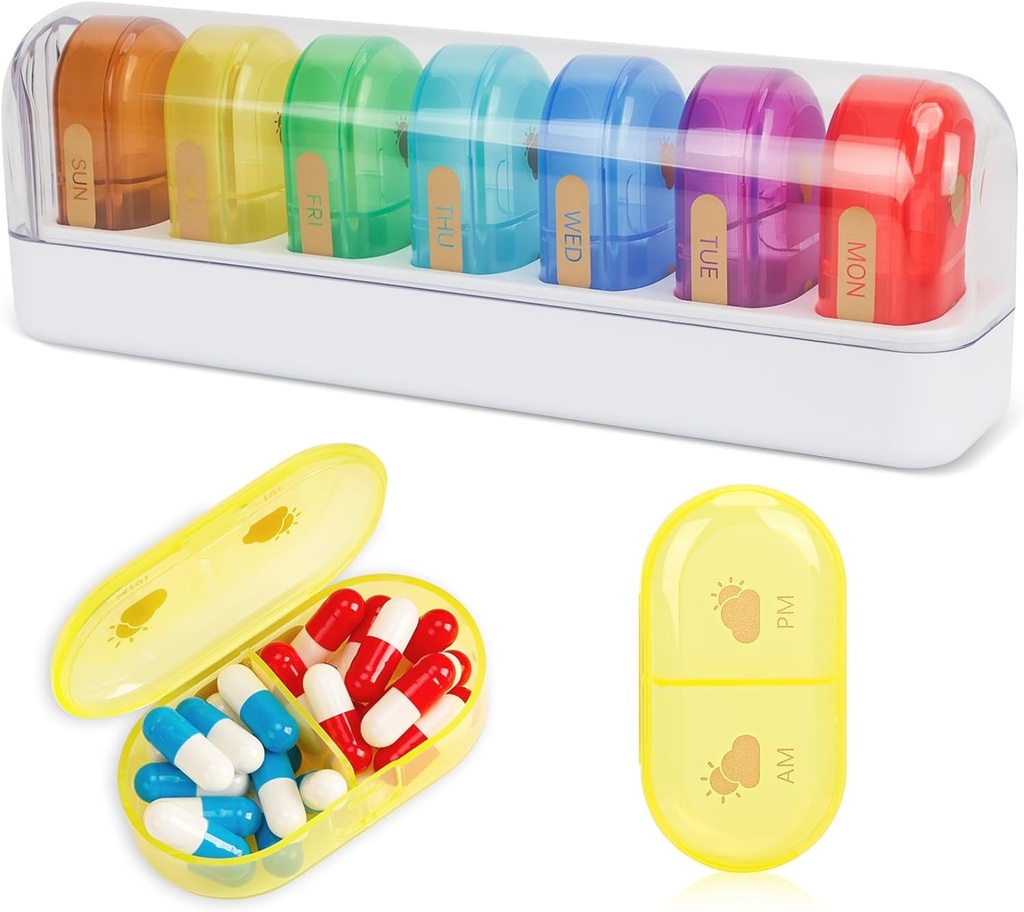 FY Travel Pill מארגנת, 14 השוואתי Daily PillPSKer Portable Pill Case Detachable Daily Pill Box for Purse Pocket to Hold הויטמינים, Cod Liver Oil,Supplements and Medicine-White