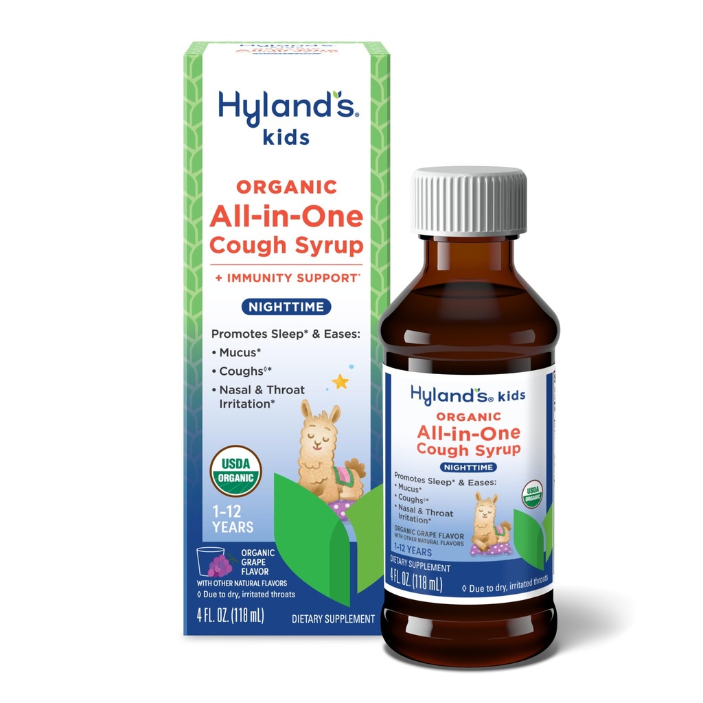 Hyland's Kids Cough Syrup All-in-One for Nighttime, Organic (Grape) 4 fl oz
