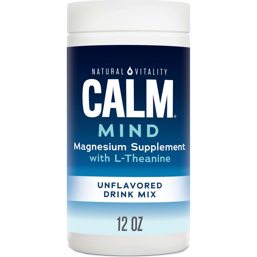 Natural Vitality Calm Mind, Magnesium Citrate + L-theanine אבקה, תוספת ל- Stress Relief, Gluten Free & Vegetarian, Unflavored, 12 oz.