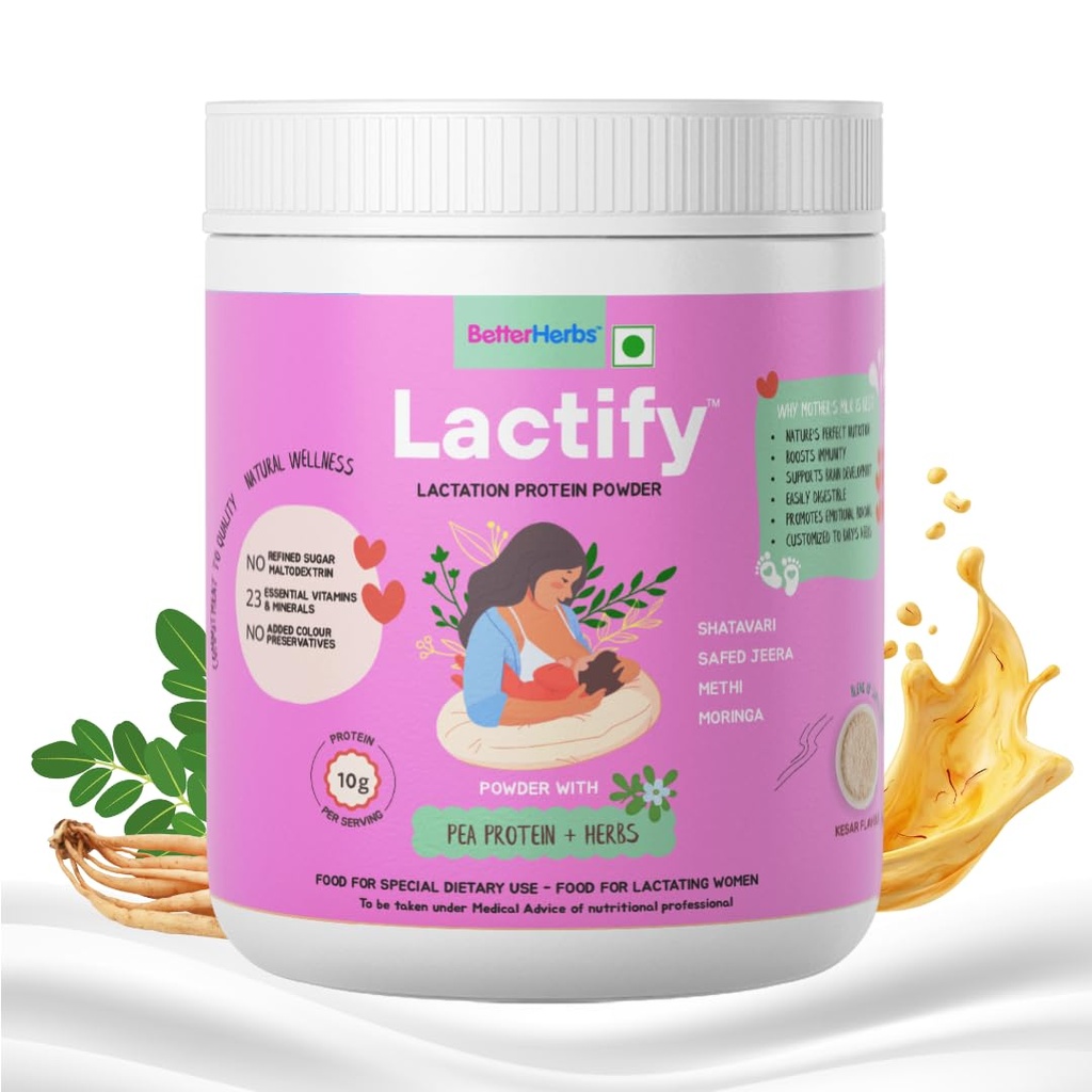 Lactify Lactation Protein Powder to increase Breast Milk for Feeding Mothers 325 g Kesar Flavour | Postpartum Recovery with 23 Essential Vitamins & Minerals | No Refined Sugar & Preservatives