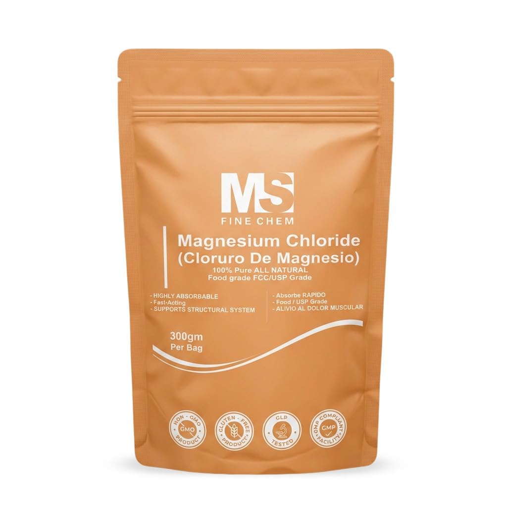 Cloruro de Magnesio 100% מגנזיום טהור Chloride מזון כיתה 300 גרמים Edible Magnesium גבוה Absorbable לשימוש יומיומי כמו תוספת או שמן Magnesium עד 600 משרתים 10.58 Ozz