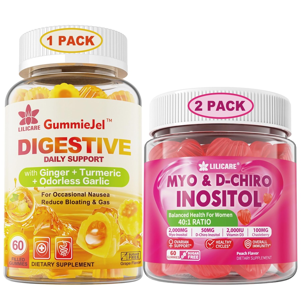 בונדל: ג'ינג'ר צ'אדס תוספי חניכיים ו- Inositol Gummies אידיאלי 40:1 Ratio Myo & D-Chiro Inositol