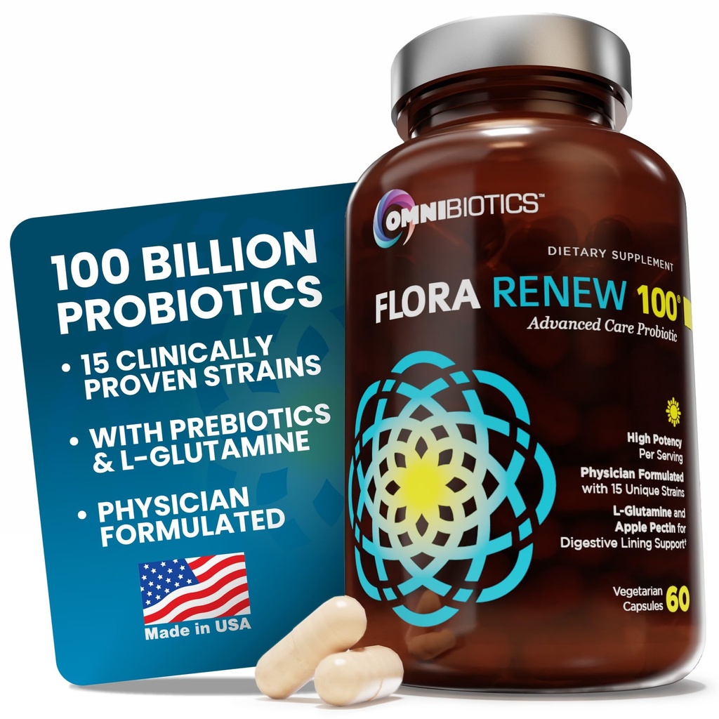 100 מיליארד פרוביוטיקה - 15Strain Probiotic for Women & Men, DRCaps נדחה, Prebiotics, L-Glutamine, Apple Pectin, Gut Lining Support, Shelf Stable, non-GMO, 60 קפסולות טבעוניות למבוגרים