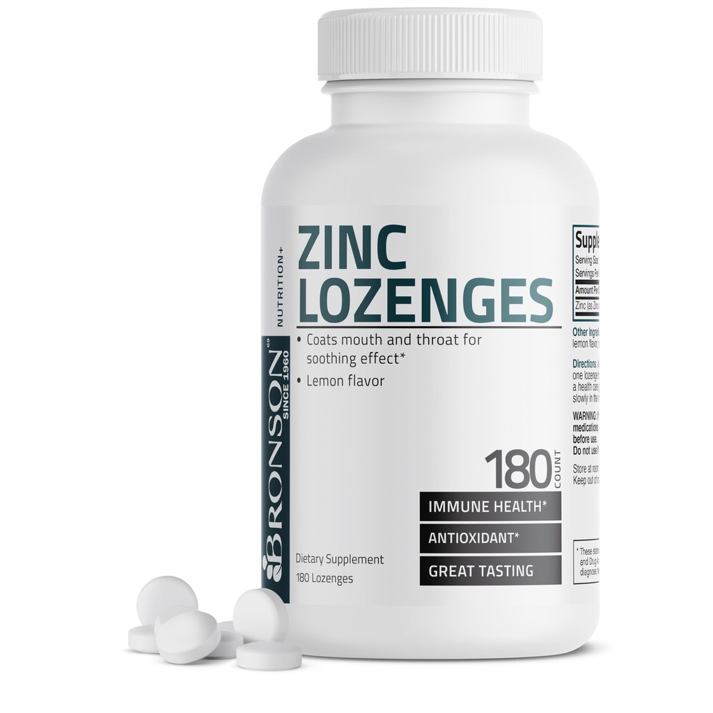 Bronson Zinc Lozenges Antioxidant & Immune Support Supplementored, 180 טבליות Chewable