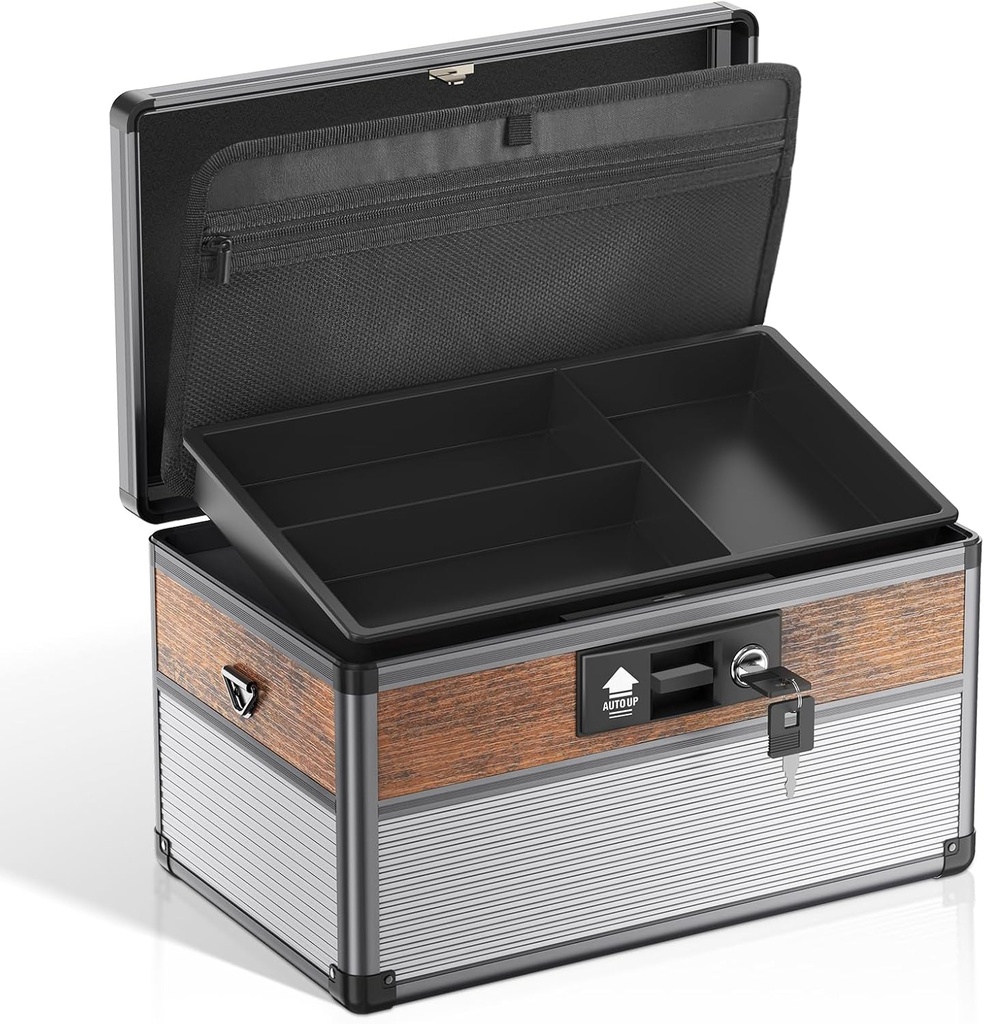 Glosen Medicine Lock Box,locking Medicine Boxes【Medium Black】 12 x 7.68 x 7.87 Inch, First Aid Key Safe Box for Medicine