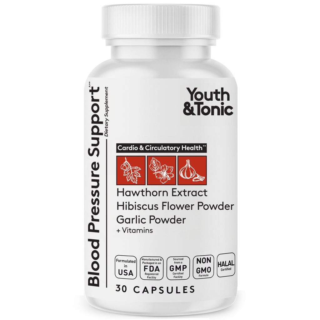 תמיכה בלחץ דם טבעי לנוער / Hawthorn Hibiscus & High Potency Diuretic Herbs & ויטמינים עבור החזרת מים | 30 BP כמוסות כדי לשמור על בריאות טובה | נשים וגברים