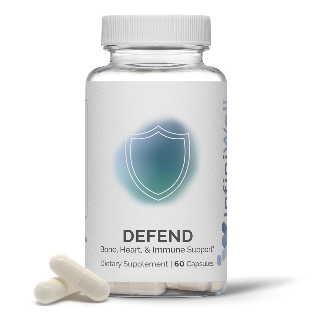 InfiniWell Defend Bone & Immune Support Supplement - ויטמין A, D3 & K2 תוסף - רכיבים ביו-זמינות בצורות מזון יעילות - כוח עצם עזרה, בריאות הלב ועוד (60 קפסולות)