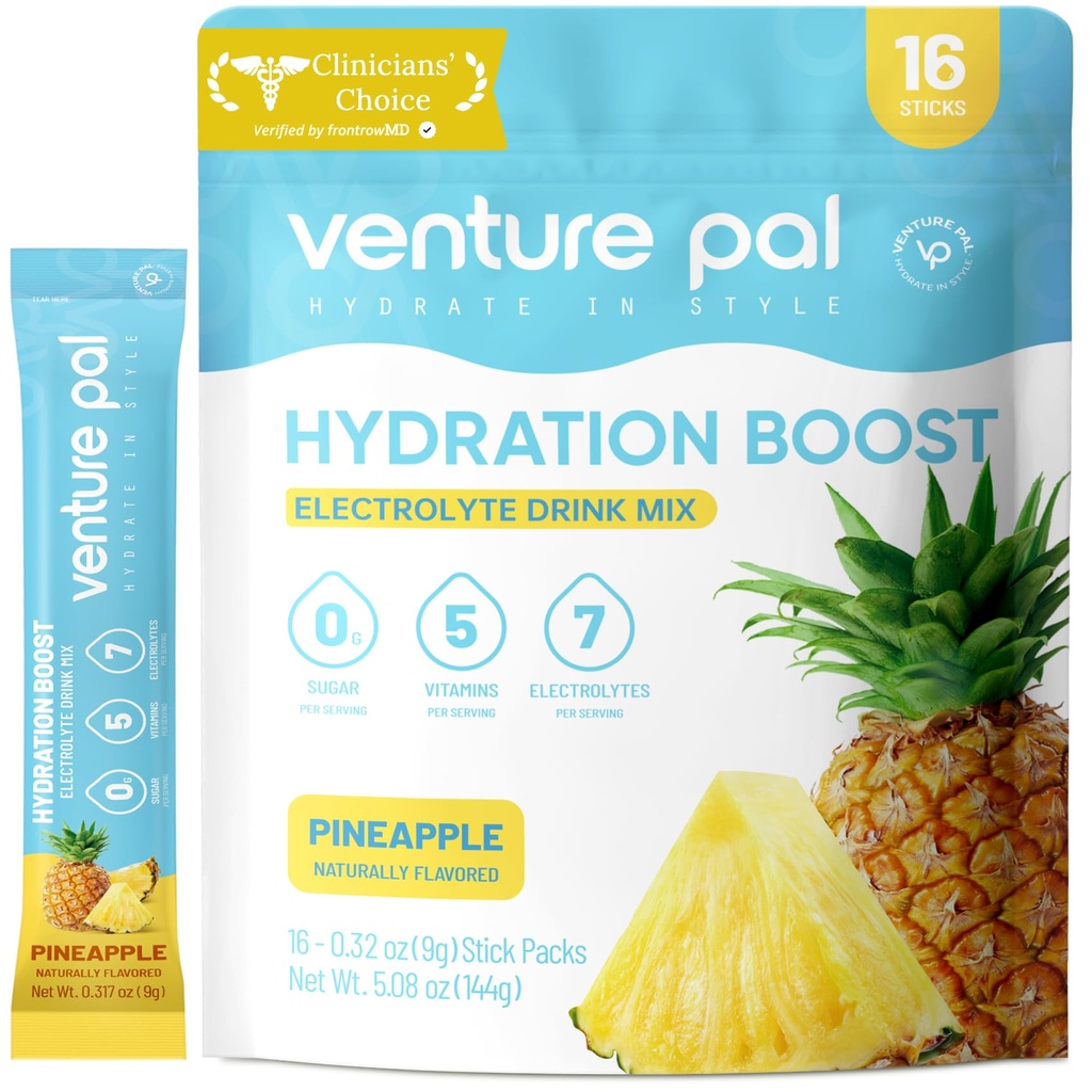 Venture Pal Sugar Free Electrolyte אבקת Packets - נוזל יומי הרביעי לשתות לערבב עבור הידרה מהירה & Party Recovery | 5 ויטמינים ו 7 אלקטרוליטים