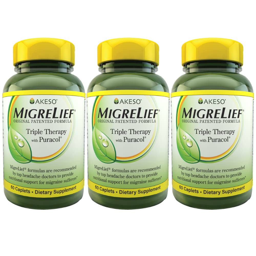 MigreLief המקורי פורמולה טריתרפיה עם Puracol, 60 Count (Pack of 3)