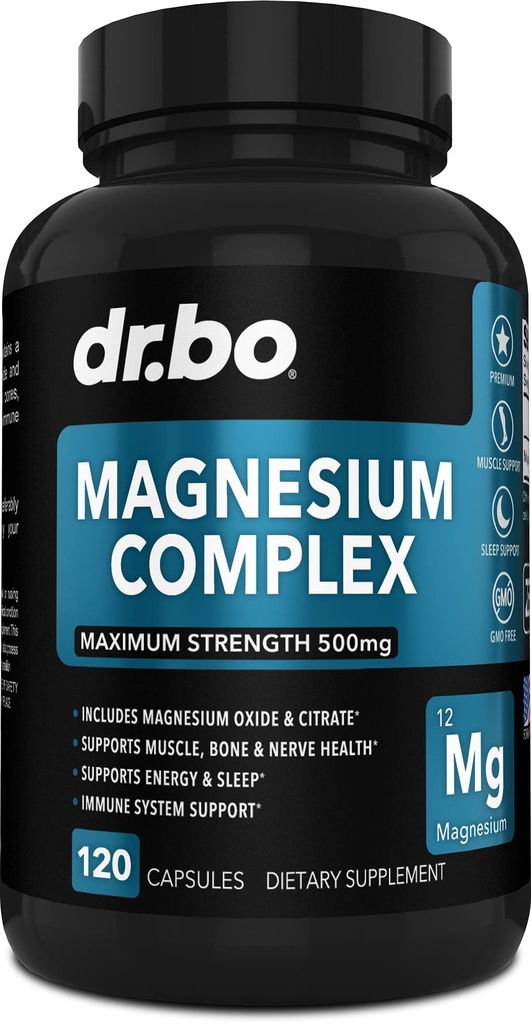 Magnesium Complex תוספי קפסולות 500 מ"ג - תמיכה באנרגיה, הקלה, Cramps ו Legs - עזרה שרירים תמיכה תוספי מזון - גבוה Absorption Premium Mag Citrate Oxide - 120 קפסולות