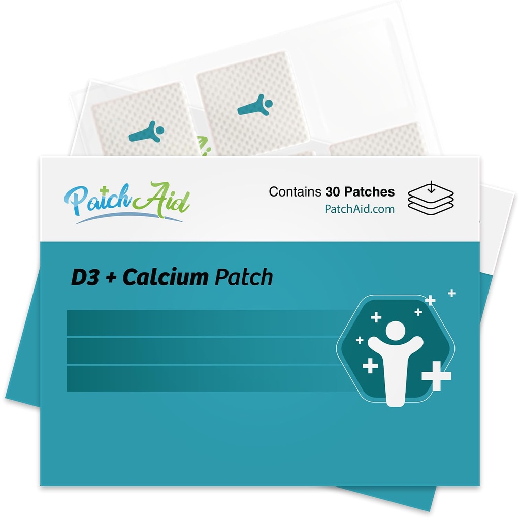 PatchAid D3/Calcium Topical Patch | תומך בעצמות העצם וקלקליום | 8 Hour Wear for Better Absorption