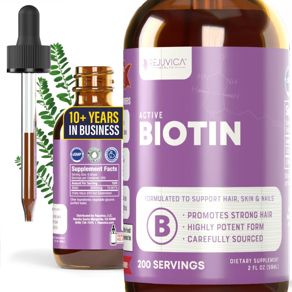 Rejuvica בריאות Active Biotin - תוסף ביוטין נוזלי מתקדם - 5000mcg Support Hair Skin & Nails