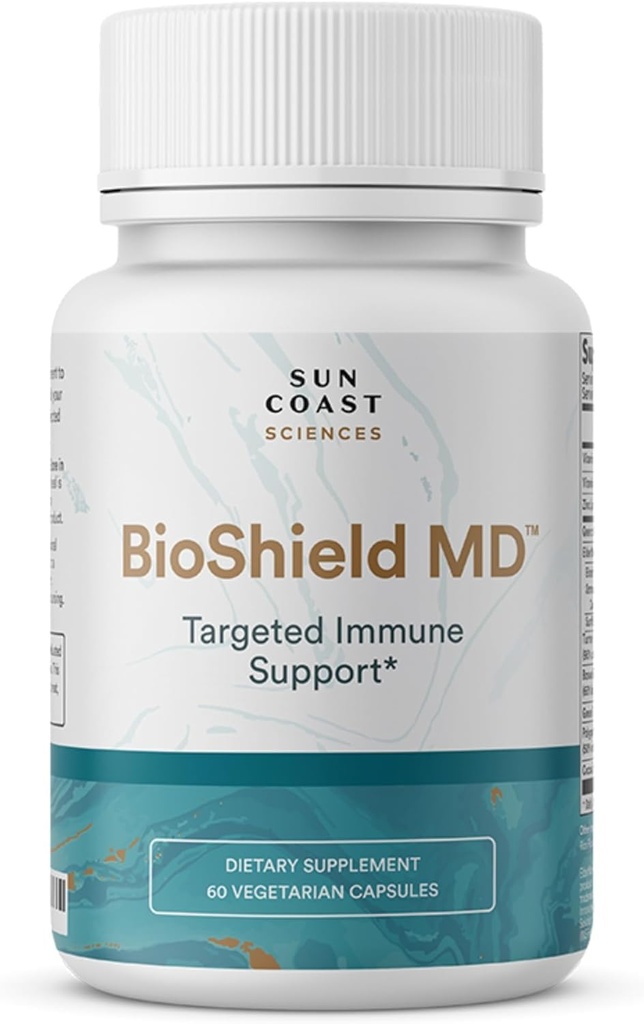 Sun COAST SCIENCES BioShield MD מ- Premium Immunity Support with ויטמין C, ויטמין D, Zinc, for Focus, Clarity, Joints Healthy andשרירים Recovery (60 קפסולות)
