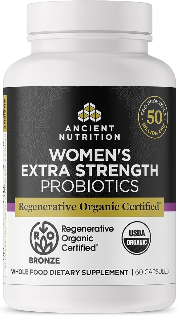 תזונה עתיקה regenerative אורגני מוסמך Probiotics עבור נשים, כוח אקסטרה של נשים Probiotics נשים, בריאות עיכול ותמיכה מערכת החיסון, 25 מיליארד CFUs * Per משרת, 60 הרוזן