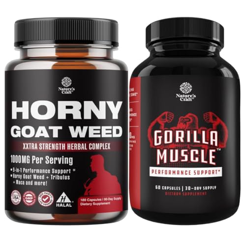 Bundle of Hory Goat Weed with Black Maca Root, Tongkat Ali, Saw Palmetto & Panax Geneseng Extract for Stamina & Energy ו-Extra Power טסטוסטרון Booster - תוסף לטיפוח שרירים לגברים
