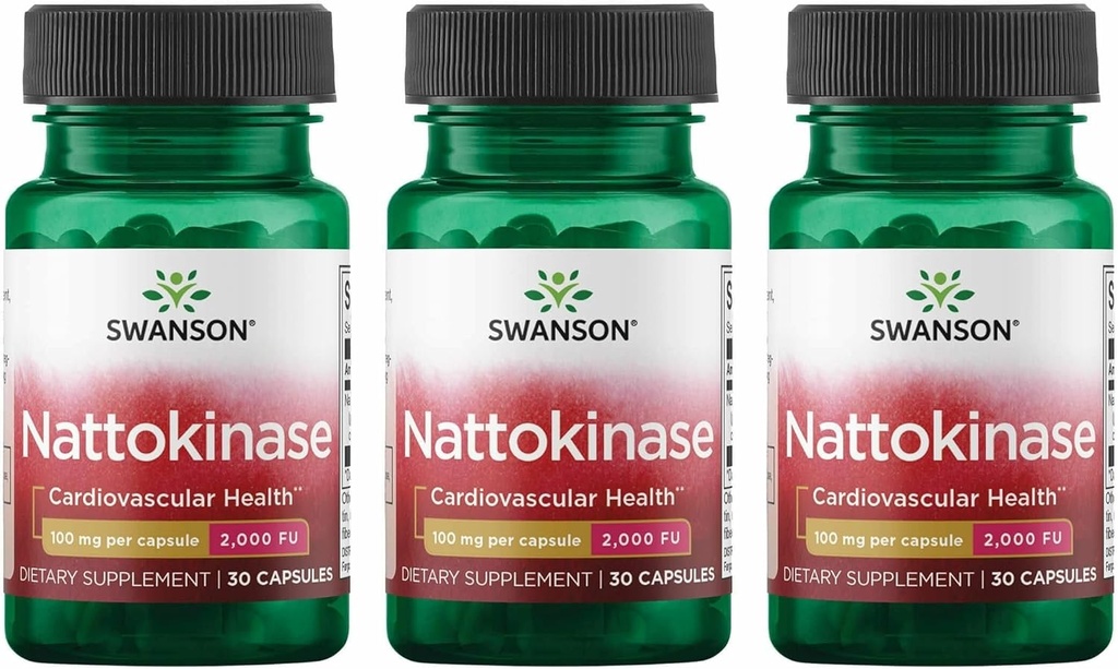 Swanson Nattokinase 2000 Fibrinolytic Units 100 מיליגרם 30 קפסולות Enzyme (3 Pack)