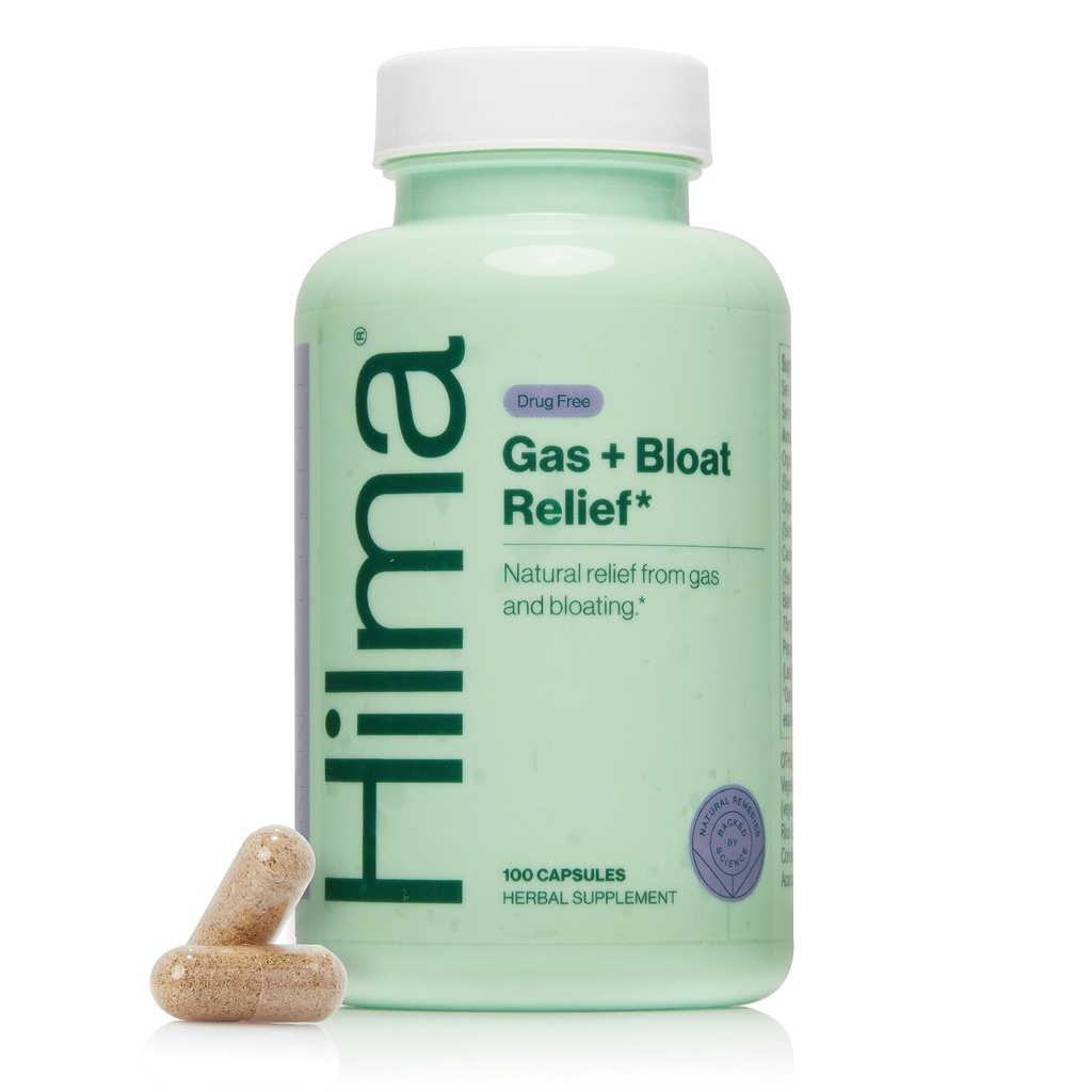 Hilma Natural Gas and Bloating Relief with Lemon Balm, Fennel & Peppert Leaf, דוקטור פורמולה עם רכיבים אורגניים, 100 קפסולות טבעוניות