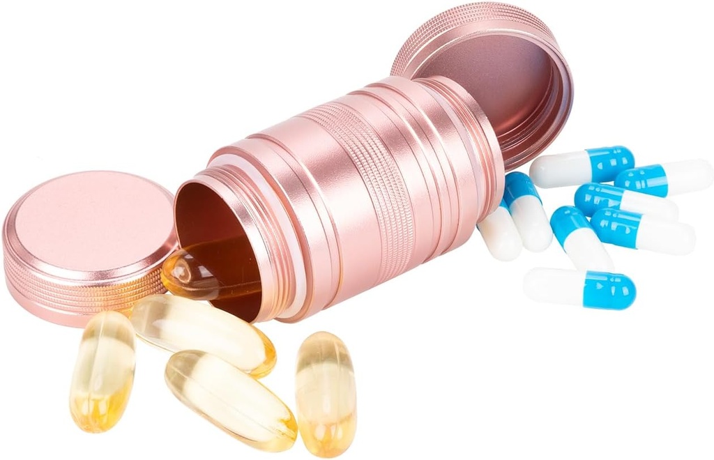Small Pill Pill Metal Pill Container - חבילת גלולות למניעת מים עבור Pocket Purse, Daily Travel Pill Holder 2 פעמים ביום, מארגנת תרופות נייד עבור ויטמין, שמן דגים, תוספי Pink 1 Pack