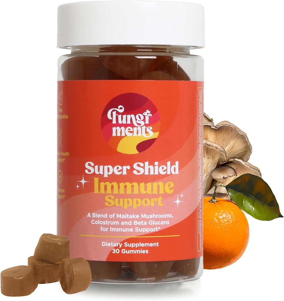 Fungiments Super Shield - תוסף Mushroom - ויטמין C, Immune Boost, Mushroom, Black Elderberry, Zinc - Immune Support (30 Mushroom Gummies)