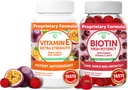 לונוקאי ויטמין E ו- Biotin Gummies Bundle - 3000 mc Gumgmies for Adults Energy Support and Bone Health - ויטמינים לשיער, עור והופעת נעורים
