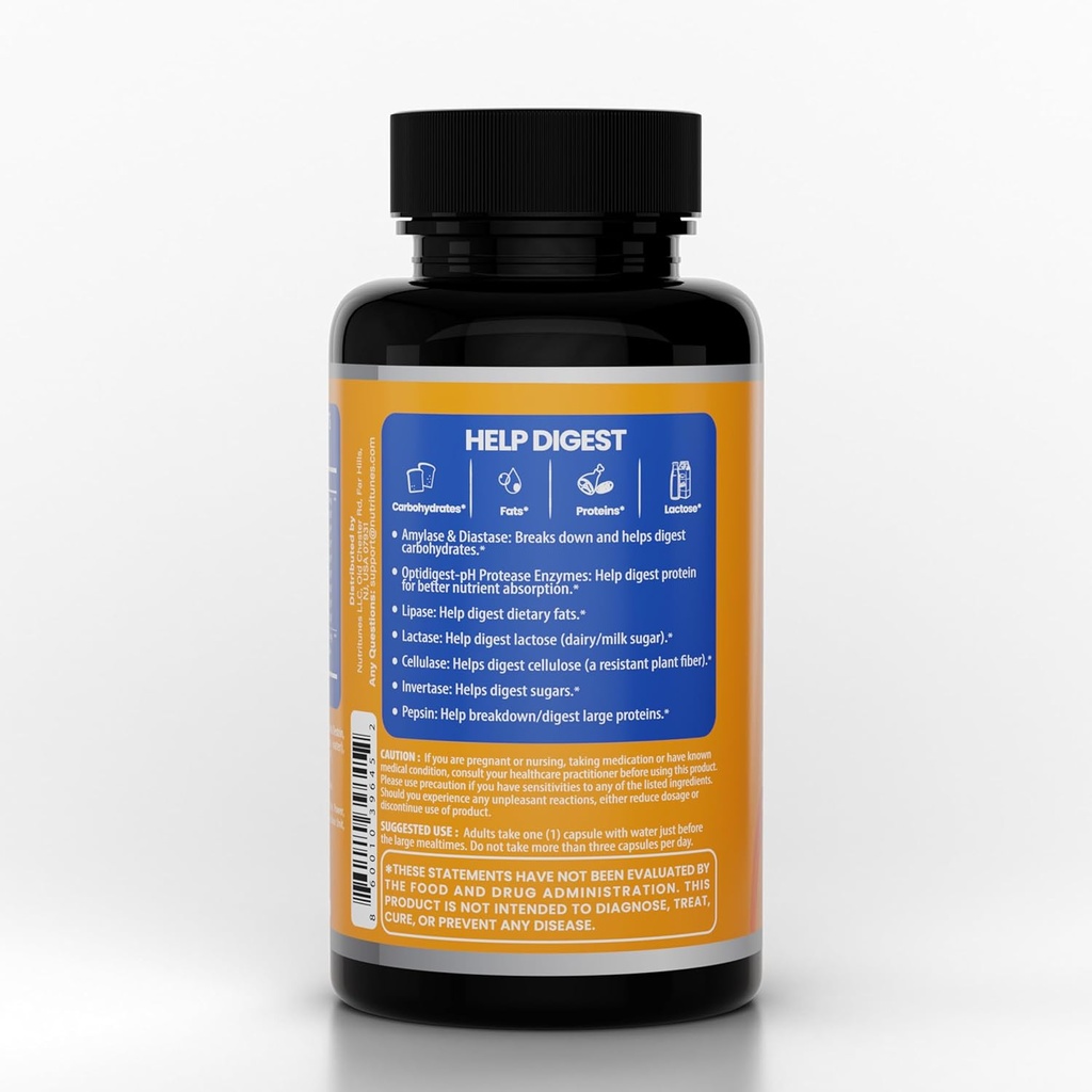 All-in-One Multi Enzyme Digestive Enzymes תוסף - בקלות שובר את הפחמימות, השומן, החלבונים והחלל - תומך בעבירה בריאה, חוסמת הקלה ונוחות - טבעוני, 60 יום אספקה