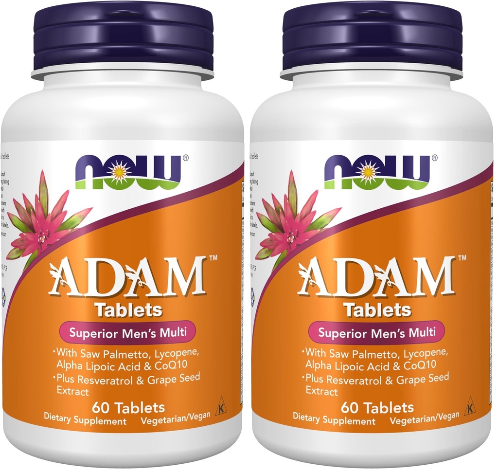 עכשיו תוספים, ADAMTM Men's Multivitamin עם Saw Palmetto, Lycopene, Alpha Lipoic Acid ו CoQ10, Plus Natural Resveratrol & Grape Seed Extractd Extract, 60 טבליות (Pack of 2)