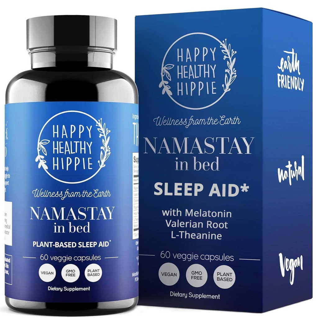 Namastay in Bed - Natural Sleep Aid for Adults - Low Dose Melatonin 0.5 Mg, Valerian Root, L-Theanine, Magnolia Bark, Chamomile - No Morning Grogginess, Non-Habit Forming, for Women - Vegan, 60 Ct